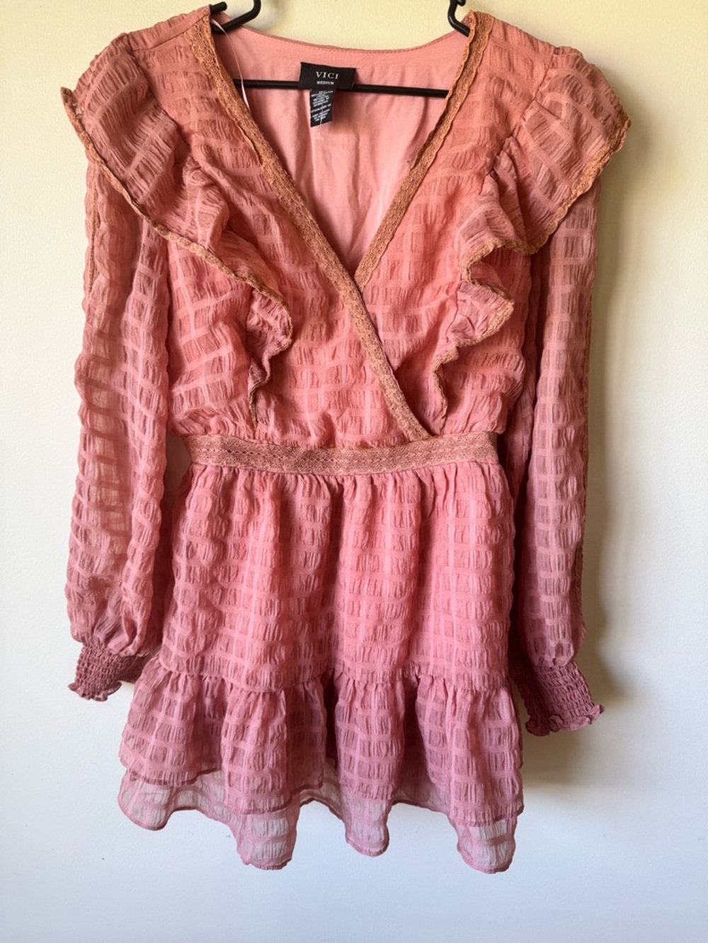 VICI Dusty Rose Lace Trim Dress